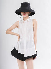 White Pleated Cropped Sleeveless Shirt